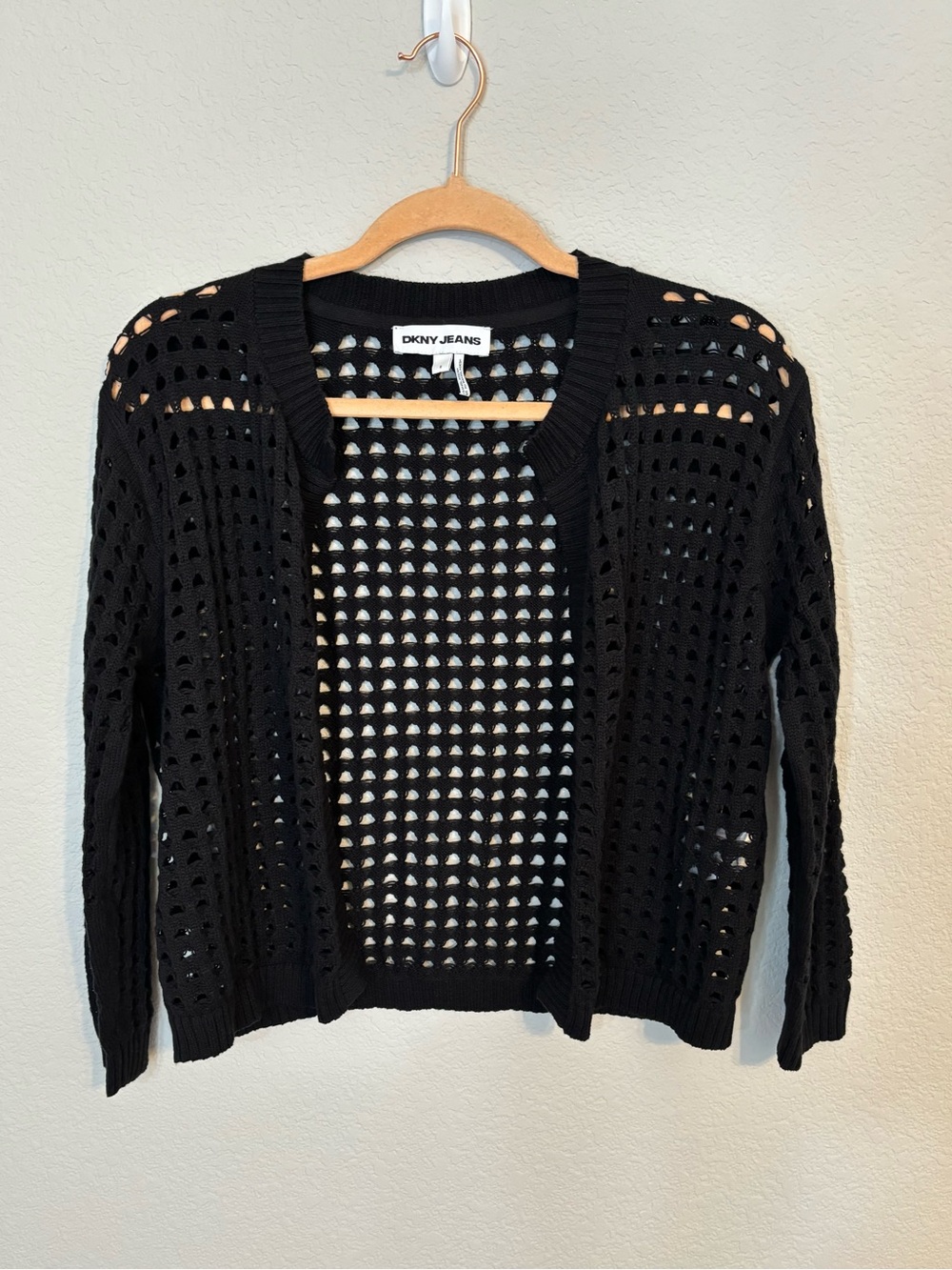 Dkny Black Open-Weave Crochet Cardigan
